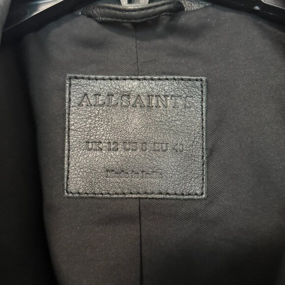 AllSaints Balfern Biker Leather Moto Jacket Black US 8 | $559 Retail - Picture 6 of 9